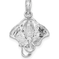 14K White Gold Stingray Charm Pendant with Textured Detailing by Oro Pregiato