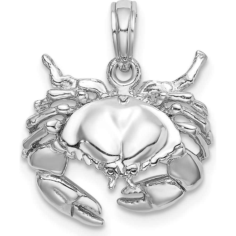 14K White Gold Stone Crab Charm with Polished Finish and Rhodium Plating by Oro Pregiato