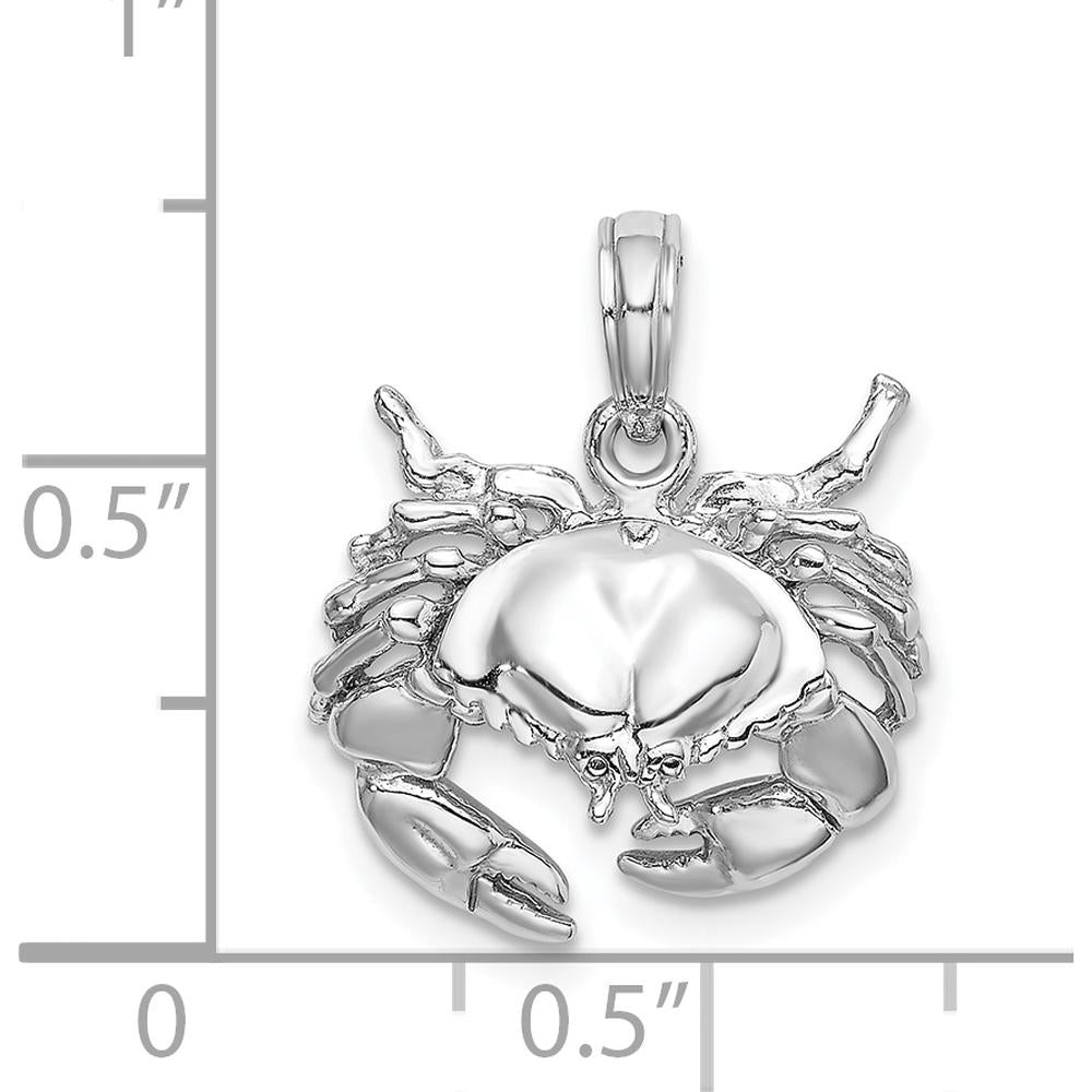 14K White Gold Stone Crab Charm with Polished Finish and Rhodium Plating by Oro Pregiato