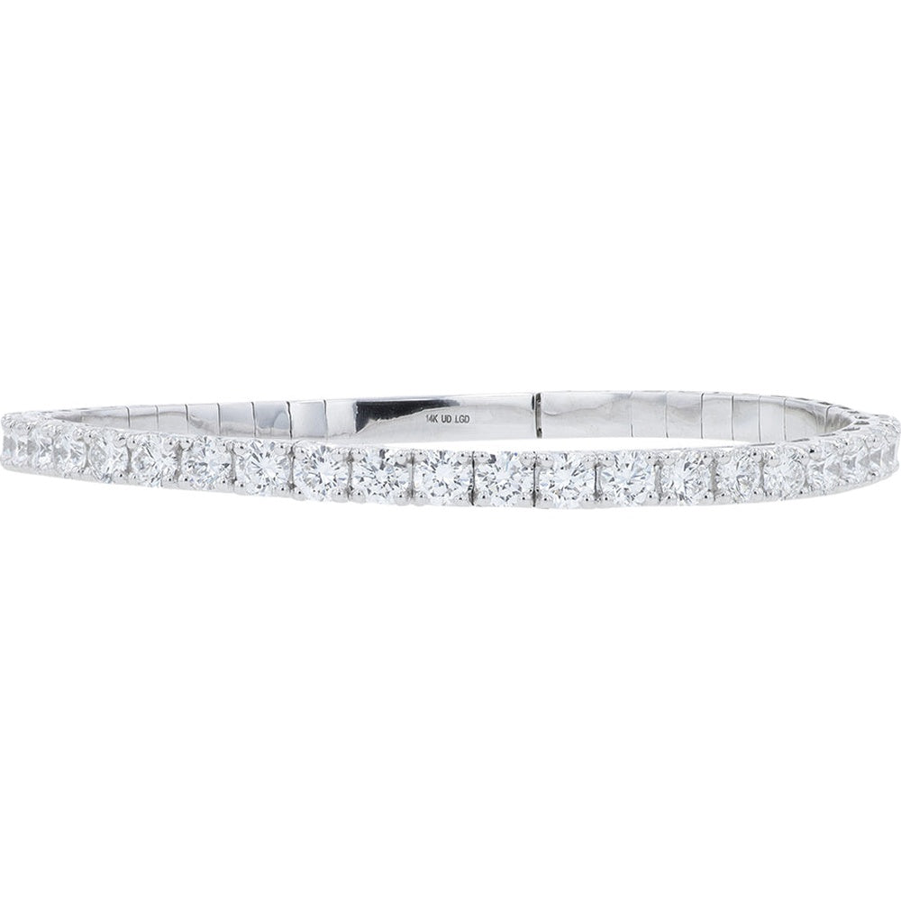 14K White Gold Stretch Bangle with Round Lab Grown Diamonds - 5.00 Carat Total Diamond Weight