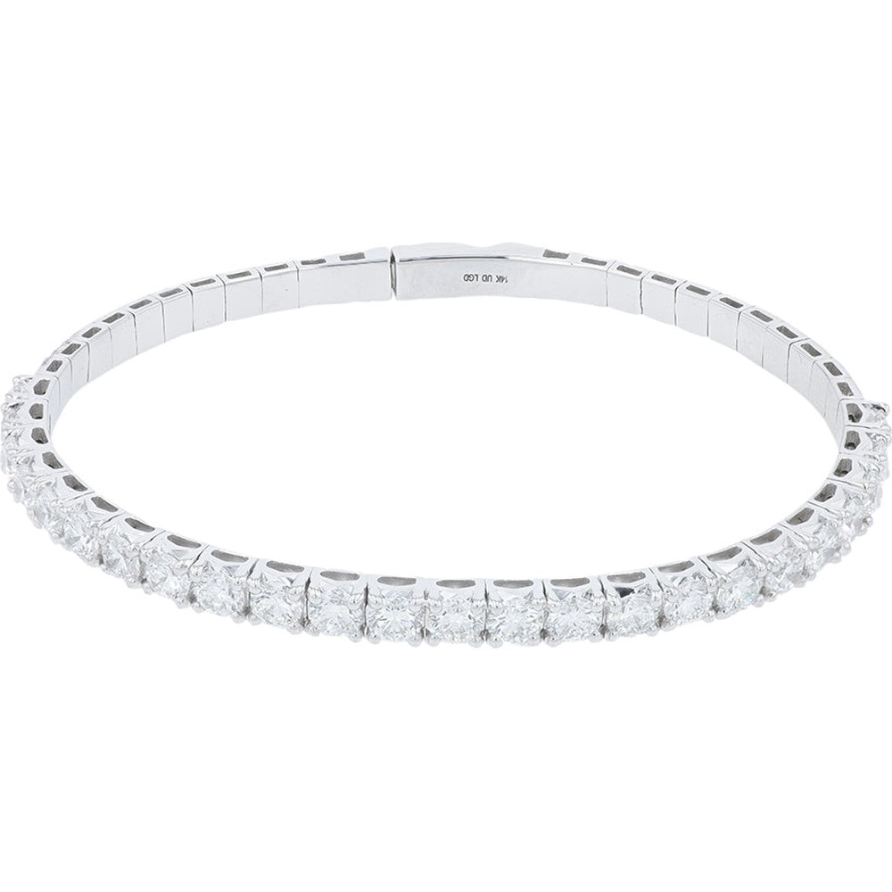 14K White Gold Stretch Bangle with Round Lab Grown Diamonds - 5.00 Carat Total Diamond Weight