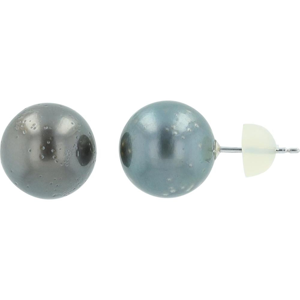 14K White Gold Stud Earrings with 11-11.6mm Round Pearls