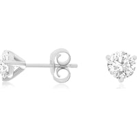 14K White Gold Stud Earrings with 3-Prong Set Round Lab-Grown Diamonds - 1.00 Carat Total Diamond Weight - Royal Jewelry