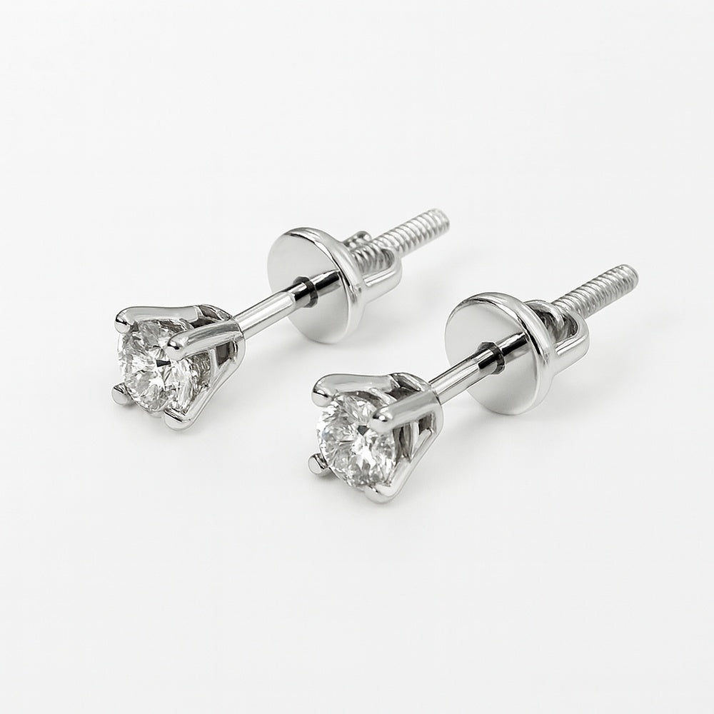 14K White Gold Stud Earrings with 4-Prong Set Round Diamonds - 0.34 Carat Total Diamond Weight by Auriventus