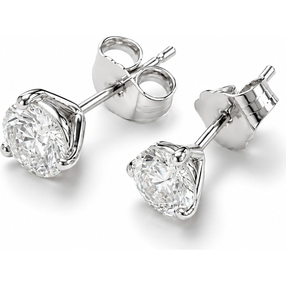 14K White Gold Stud Earrings with 4-Prong Set Round Lab Grown Diamonds - 1.03 Carat Total Diamond Weight by Auriventus
