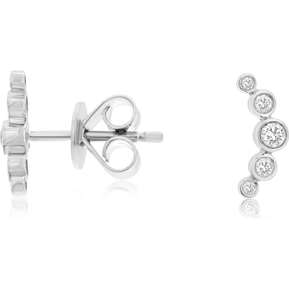 14K White Gold Stud Earrings with 5 Round Brilliant-Cut Diamonds - 0.15 Carats Total Diamond Weight