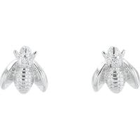 14K White Gold Stud Earrings with Diamond Insect Motif - 0.01 Carat Total Diamond Weight