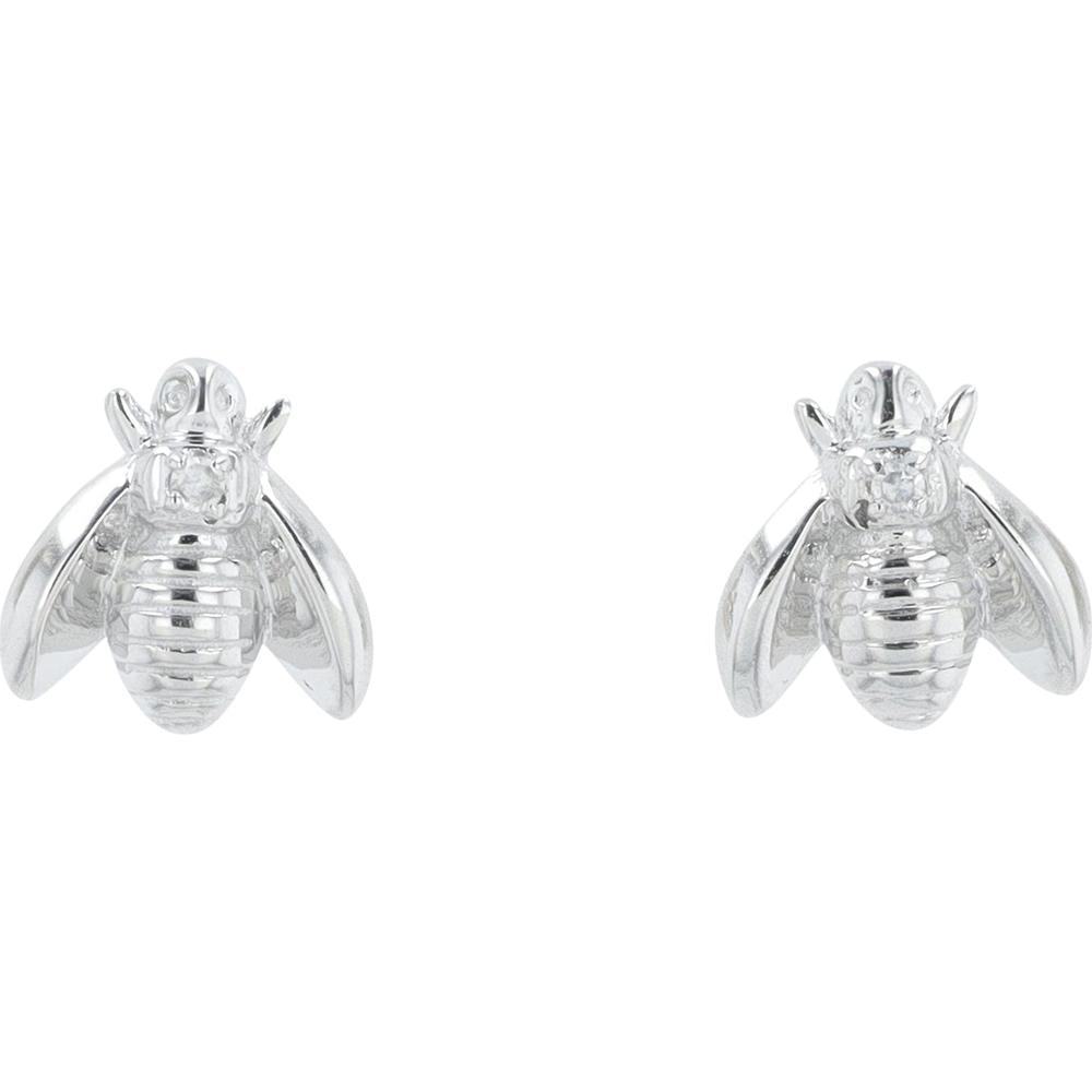 14K White Gold Stud Earrings with Diamond Insect Motif - 0.01 Carat Total Diamond Weight