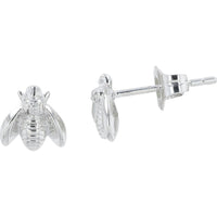 14K White Gold Stud Earrings with Diamond Insect Motif - 0.01 Carat Total Diamond Weight