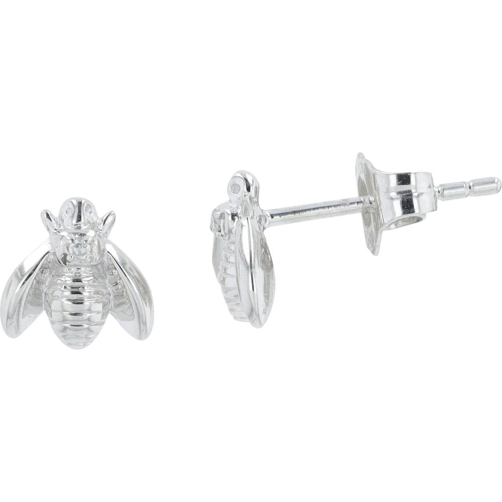 14K White Gold Stud Earrings with Diamond Insect Motif - 0.01 Carat Total Diamond Weight