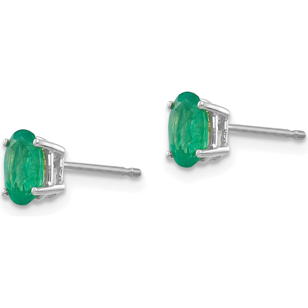 14K White Gold Stud Earrings with Oval Emeralds - 0.42 Carat Total Carat Weight by Monteluci Fine Jewelry