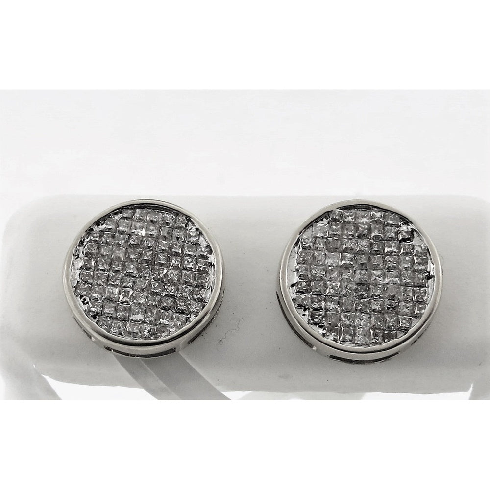 14K White Gold Stud Earrings with Pavé Set Square Cut Diamonds - 1.07 Carat Total Diamond Weight by Auriventus