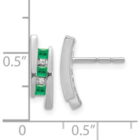 14K White Gold Stud Earrings with Princess Cut Emeralds and Round Diamonds - 0.05 Carat Emerald and 0.005 Carat Diamond Total Weight by Monteluci Fine Jewelry