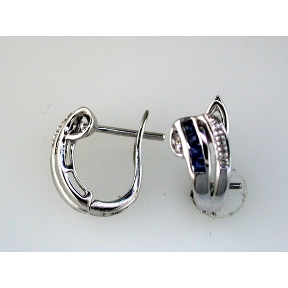 14K White Gold Stud Earrings with Princess-Cut Sapphires and Round Diamond Accents - 0.28 Carat Total Sapphire Weight and 0.02 Carat Total Diamond Weight - Royal Jewelry