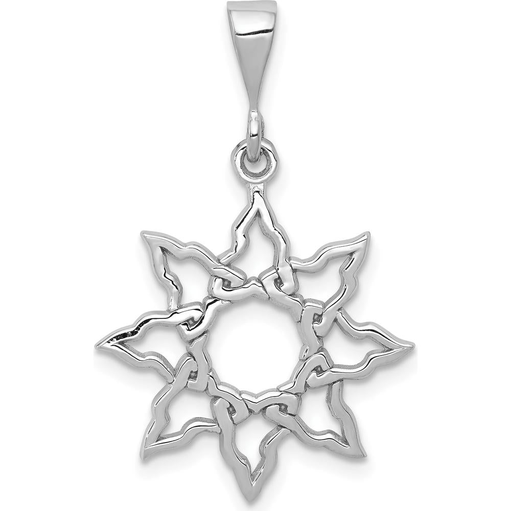 14K White Gold Sun Charm Pendant - Polished Finish with Rhodium Plating by Oro Pregiato