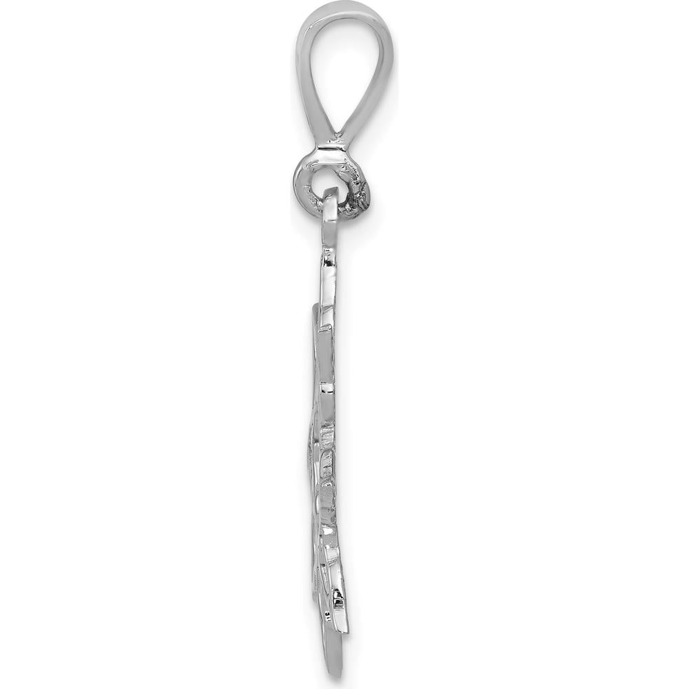 14K White Gold Sun Charm Pendant - Polished Finish with Rhodium Plating by Oro Pregiato