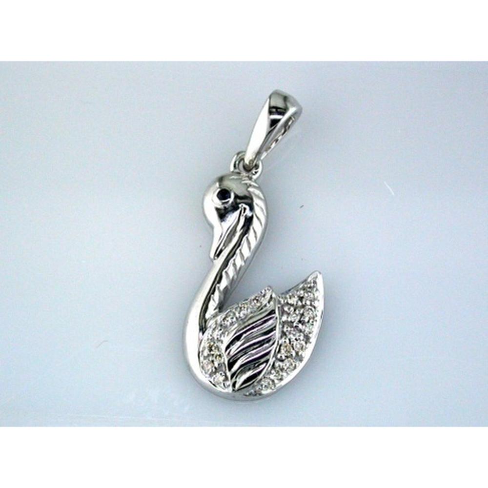 14K White Gold Swan Pendant with Pavé Set Round Diamonds and 0.10 Carat Oval Sapphire Accent - Royal Jewelry