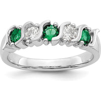 14K White Gold Swirl Band with 0.31 Carat Total Round Emeralds and Diamonds by 0