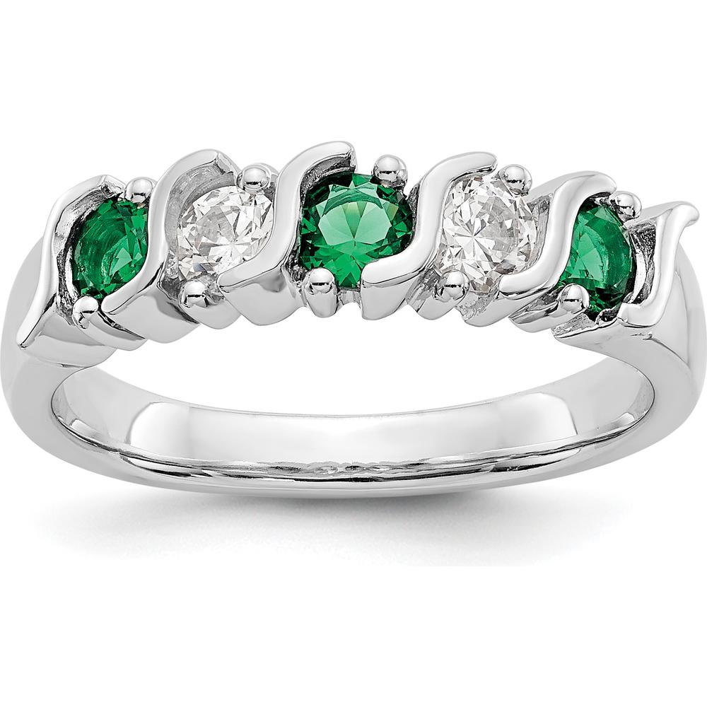 14K White Gold Swirl Band with 0.31 Carat Total Round Emeralds and Diamonds by 0