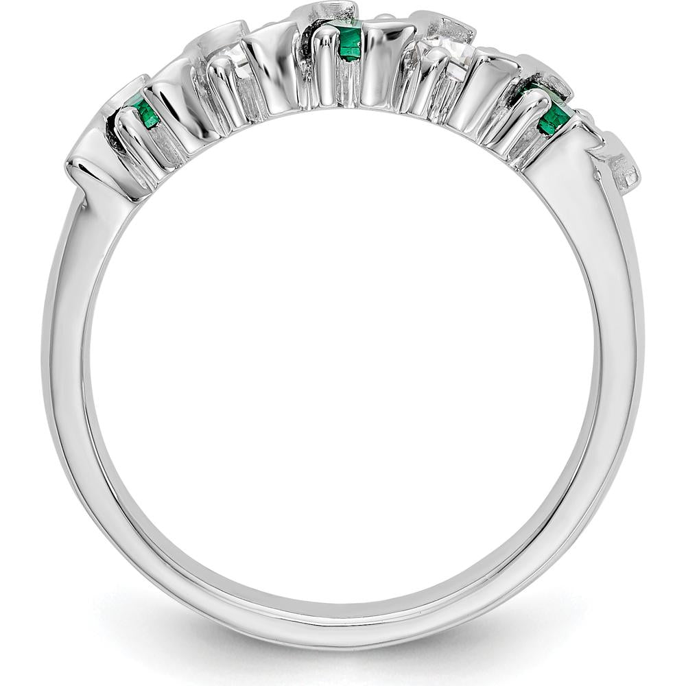 14K White Gold Swirl Band with 0.31 Carat Total Round Emeralds and Diamonds by 0