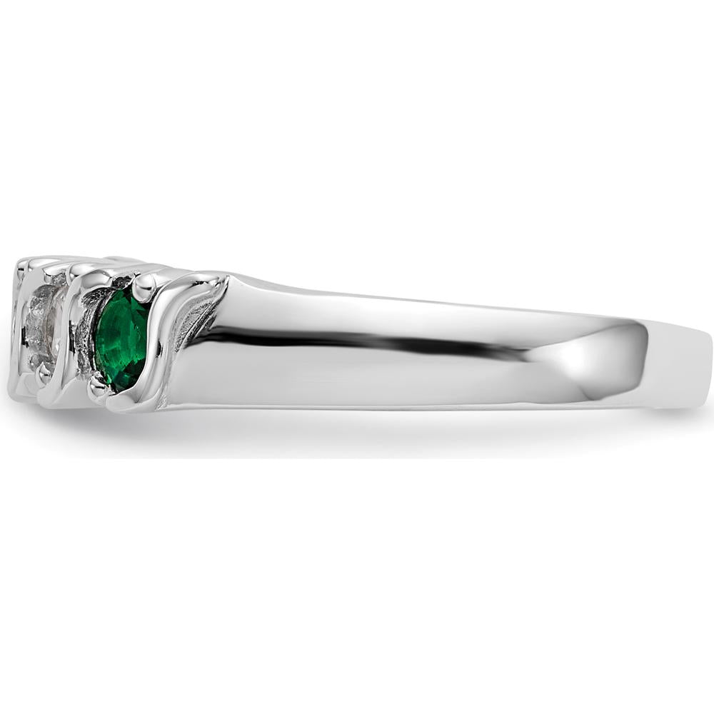14K White Gold Swirl Band with 0.31 Carat Total Round Emeralds and Diamonds by 0