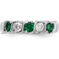 14K White Gold Swirl Band with 0.31 Carat Total Round Emeralds and Diamonds by 0