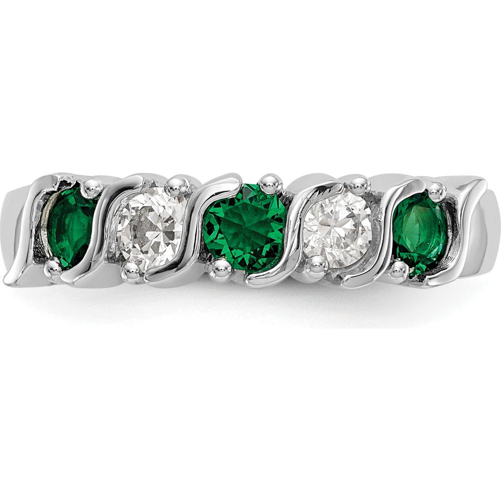 14K White Gold Swirl Band with 0.31 Carat Total Round Emeralds and Diamonds by 0