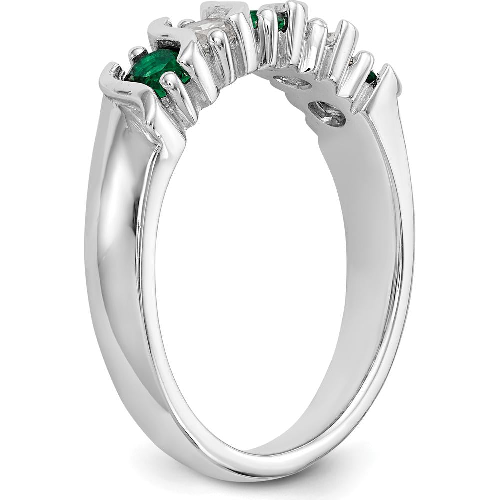14K White Gold Swirl Band with 0.31 Carat Total Round Emeralds and Diamonds by 0