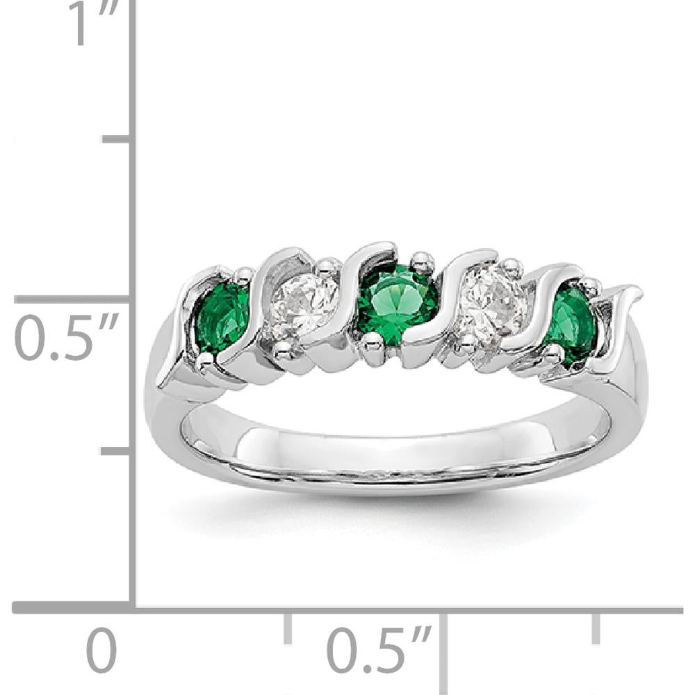 14K White Gold Swirl Band with 0.31 Carat Total Round Emeralds and Diamonds by 0