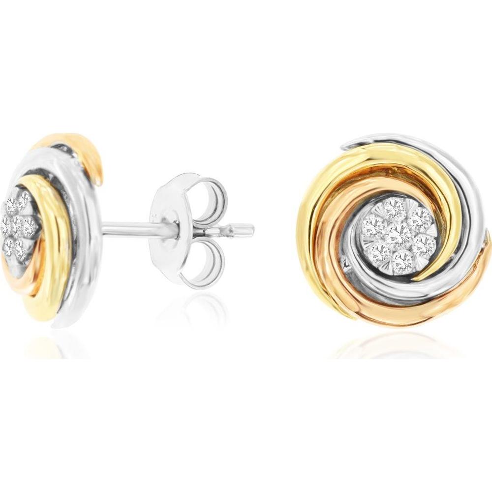 14K White Gold Swirl Cluster Diamond Stud Earrings with Butterfly Friction Backs - 0.15 Carat Total Diamond Weight - Royal Jewelry