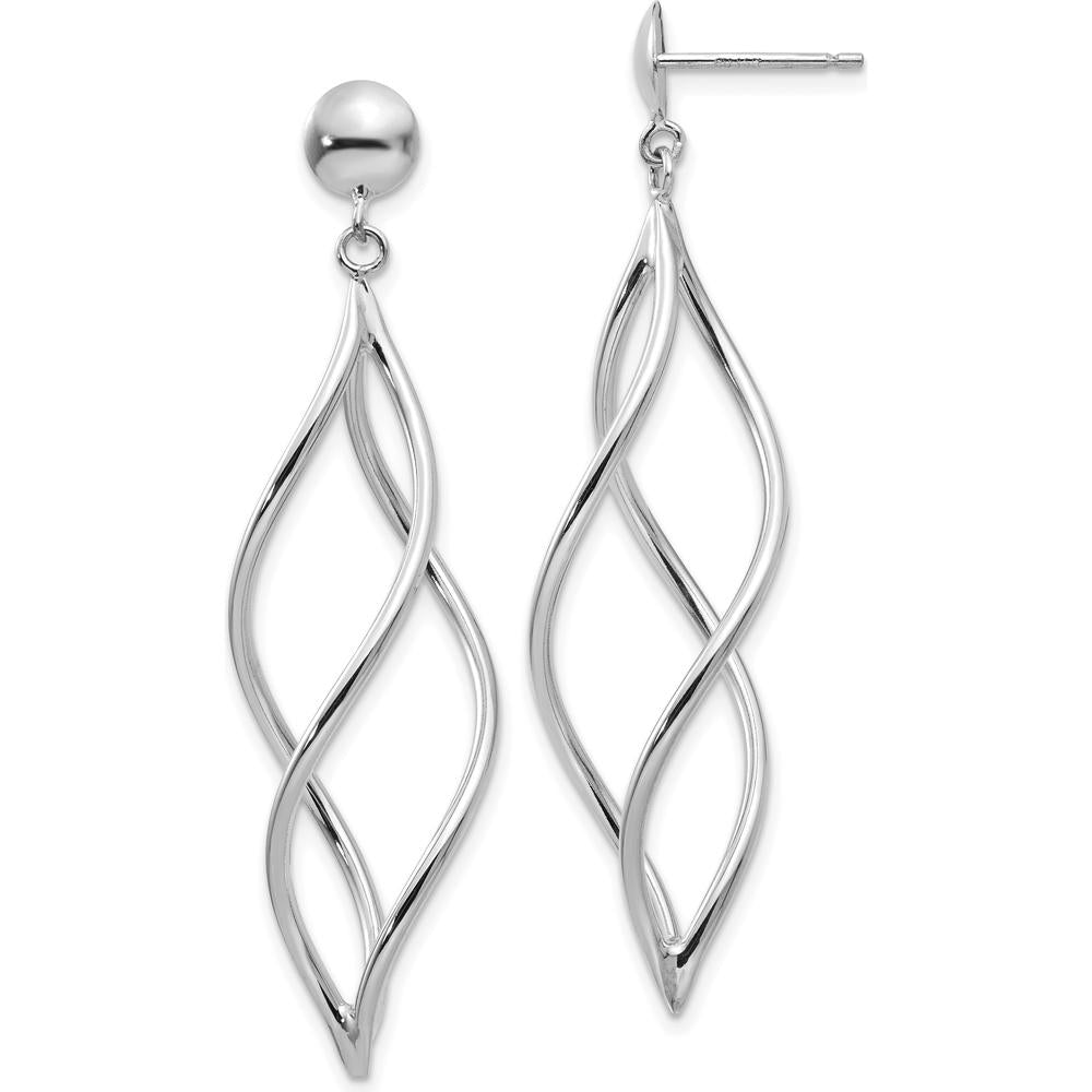 14K White Gold Swirl Dangle Earrings with Rhodium Plating - 51mm Length by Oro Pregiato
