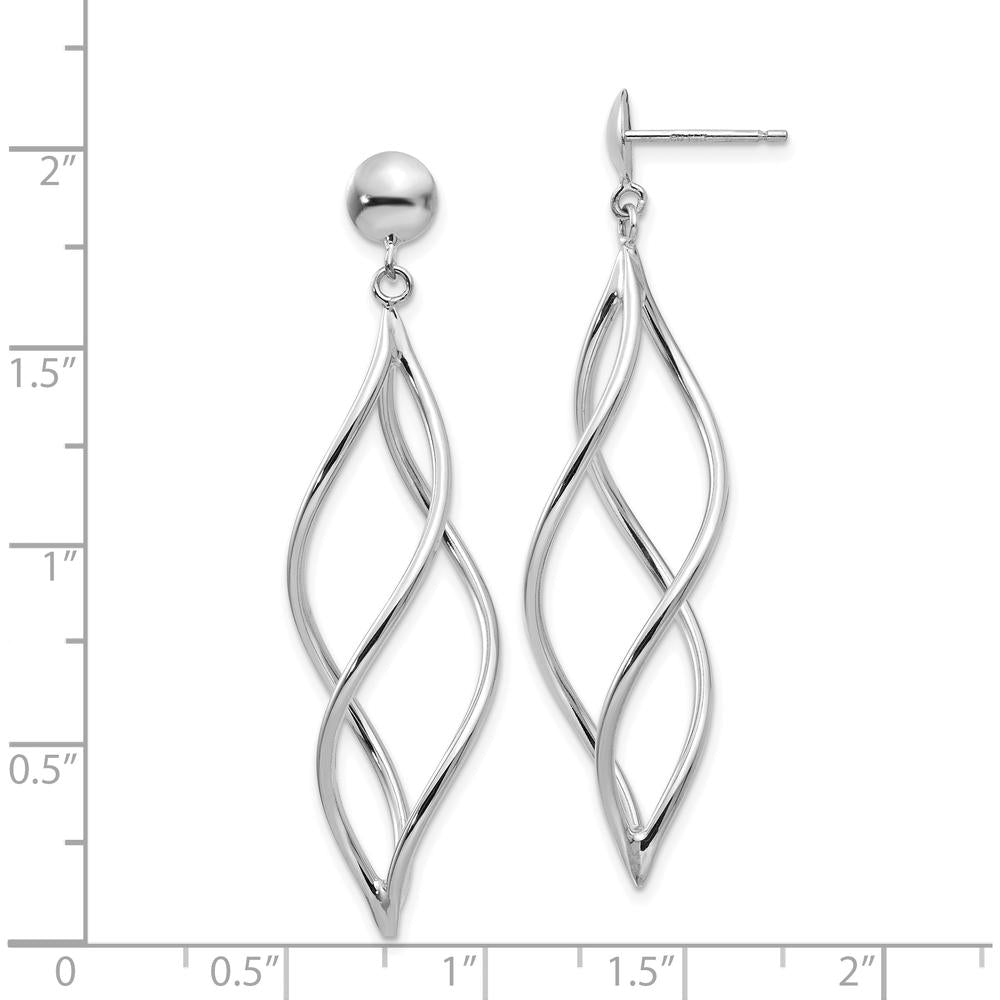 14K White Gold Swirl Dangle Earrings with Rhodium Plating - 51mm Length by Oro Pregiato