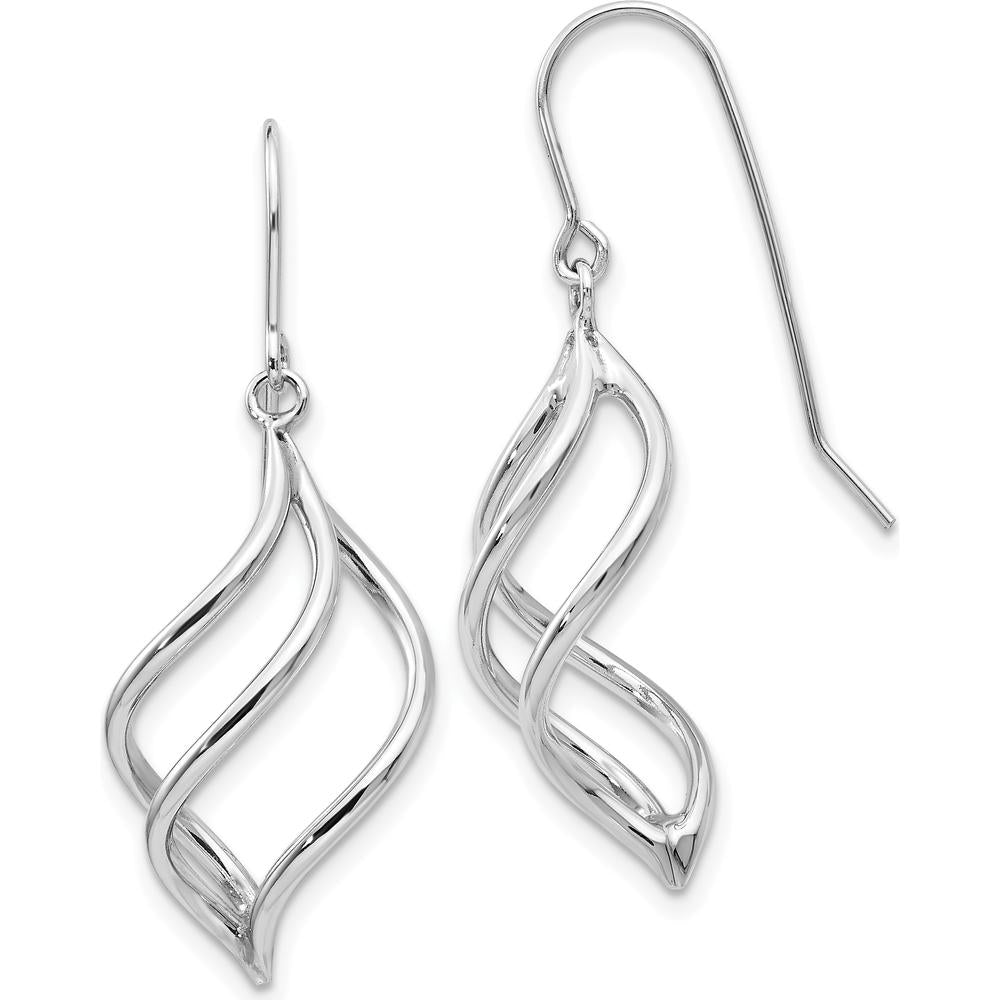 14K White Gold Swirl Dangle Earrings with Rhodium Plating by Oro Pregiato
