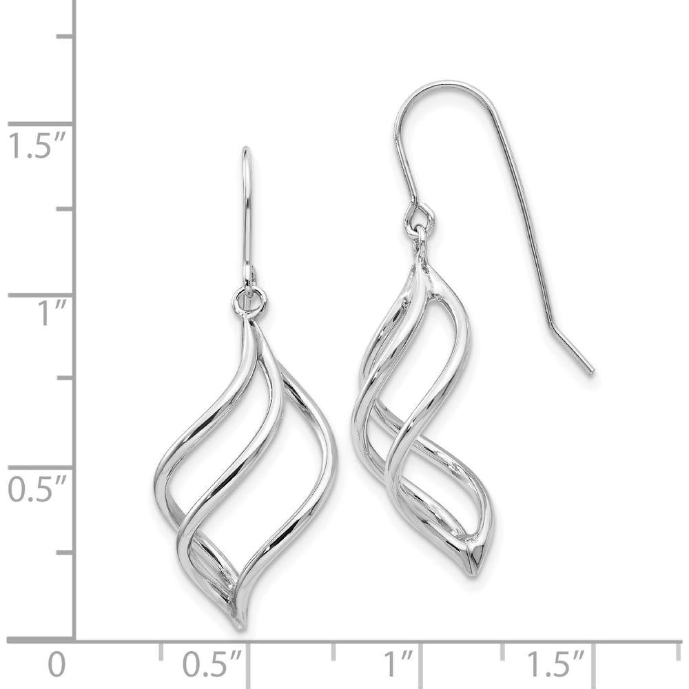 14K White Gold Swirl Dangle Earrings with Rhodium Plating by Oro Pregiato
