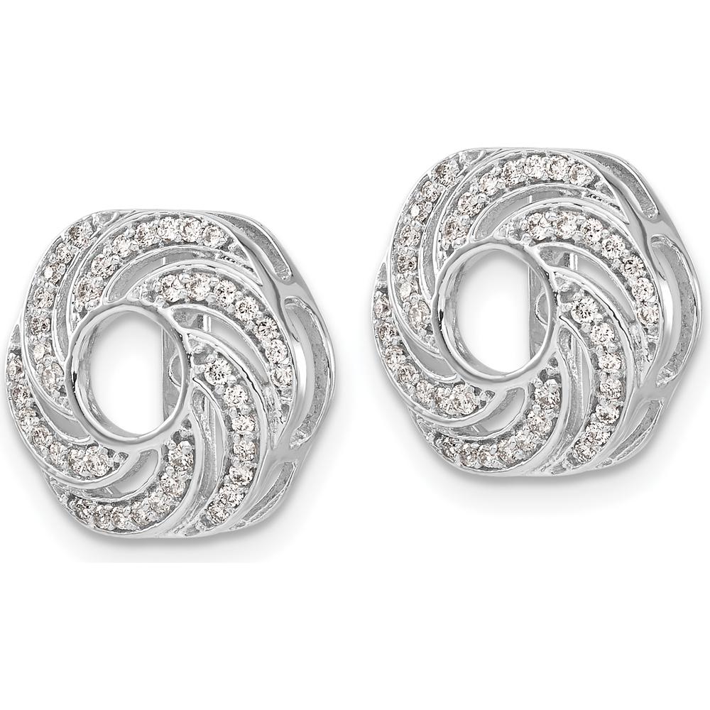 14K White Gold Swirl Diamond Jacket Earrings with Round Diamonds - 0.016 Carats Total Diamond Weight by Monteluci Fine Jewelry