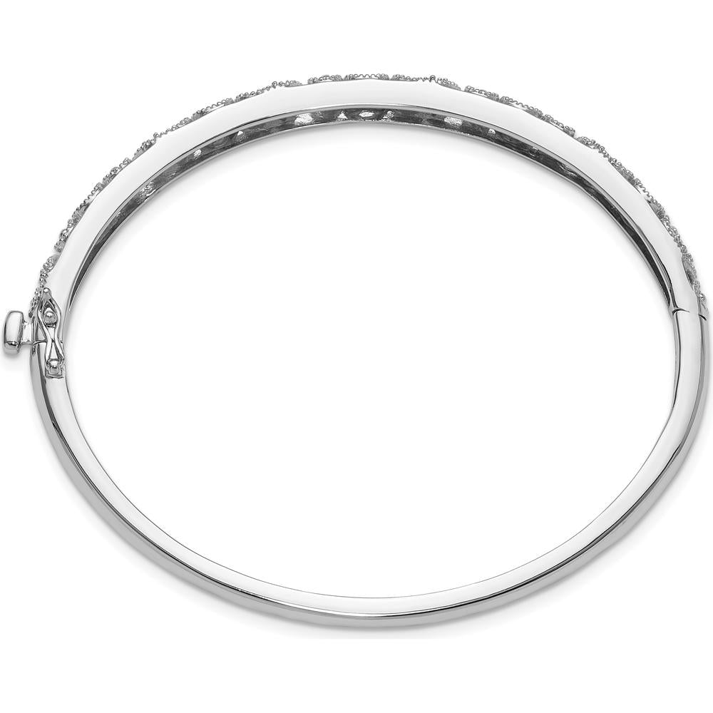 14K White Gold Swirl Filigree Oval Bangle Mounting with Graduated Round Stone Settings - Holds 0.75 Carat Total Weight by Oro Pregiato