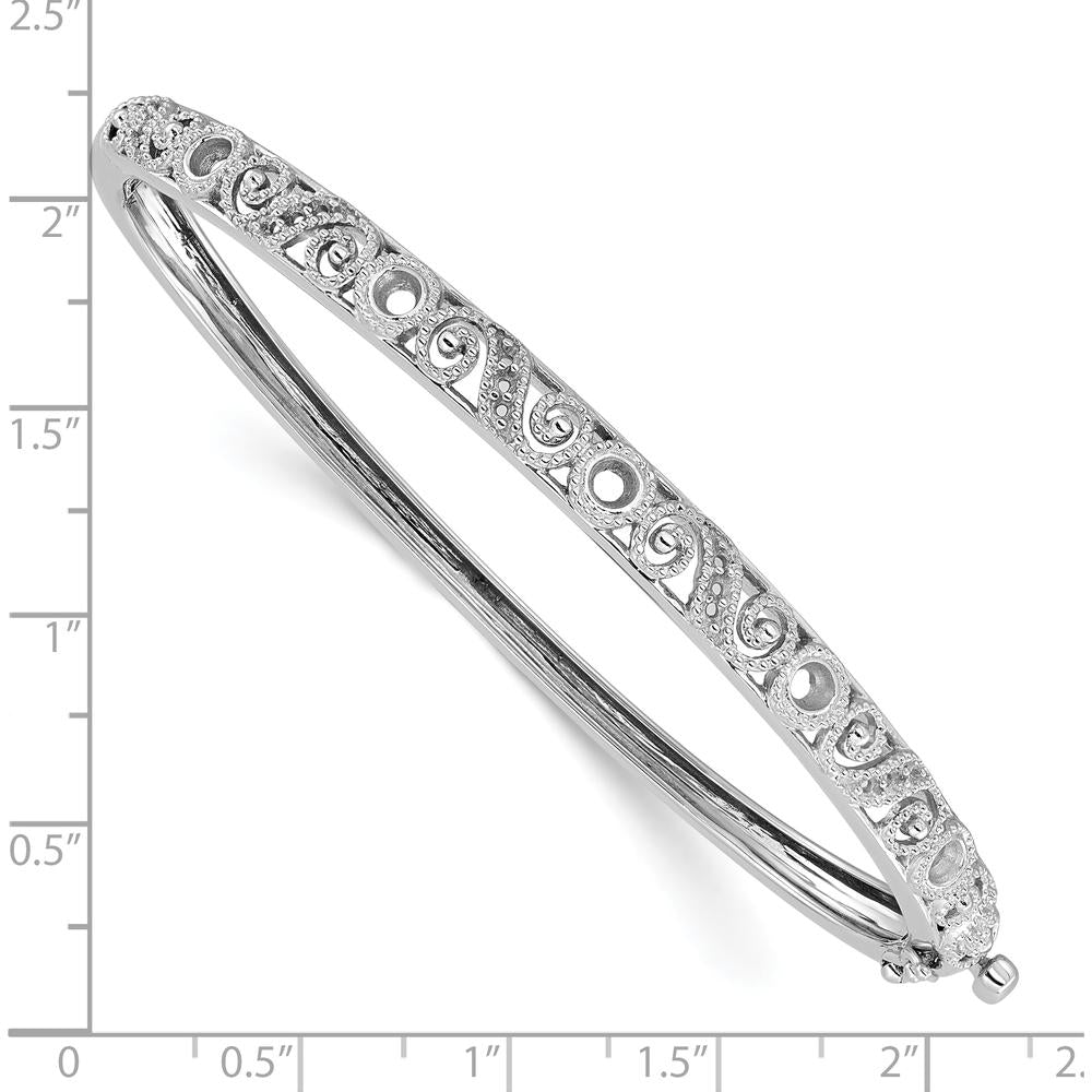 14K White Gold Swirl Filigree Oval Bangle Mounting with Graduated Round Stone Settings - Holds 0.75 Carat Total Weight by Oro Pregiato