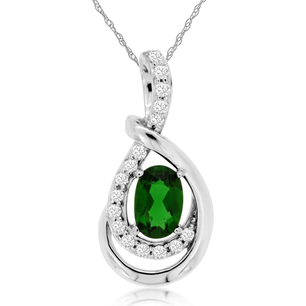 14K White Gold Swirl Pendant with Oval Cut 0.45 Carat Russalite and 0.13 Carat Round Diamond Accents - Royal Jewelry