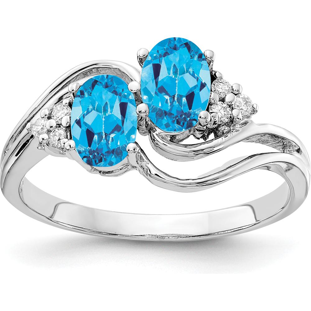 14K White Gold Swirl Ring with 6x4mm Oval Swiss Blue Topaz and Diamond Accents - 1.15 Carat Total Gem Weight by Monteluci Fine Jewelry