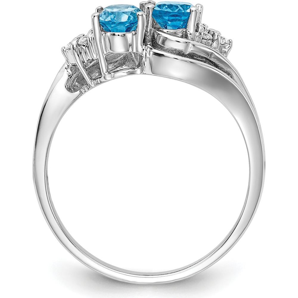 14K White Gold Swirl Ring with 6x4mm Oval Swiss Blue Topaz and Diamond Accents - 1.15 Carat Total Gem Weight by Monteluci Fine Jewelry