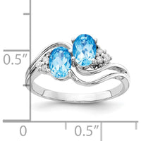 14K White Gold Swirl Ring with 6x4mm Oval Swiss Blue Topaz and Diamond Accents - 1.15 Carat Total Gem Weight by Monteluci Fine Jewelry