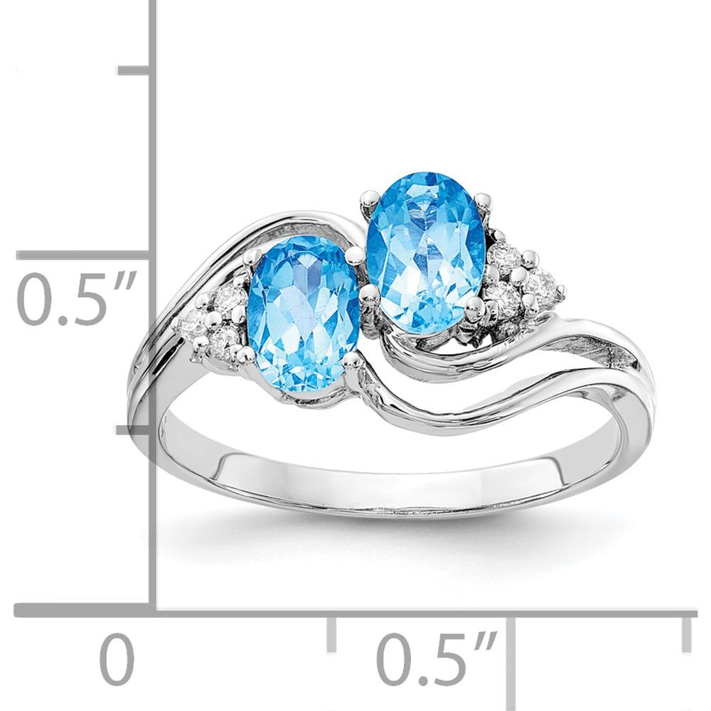 14K White Gold Swirl Ring with 6x4mm Oval Swiss Blue Topaz and Diamond Accents - 1.15 Carat Total Gem Weight by Monteluci Fine Jewelry