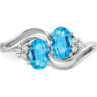 14K White Gold Swirl Ring with 6x4mm Oval Swiss Blue Topaz and Diamond Accents - 1.15 Carat Total Gem Weight by Monteluci Fine Jewelry