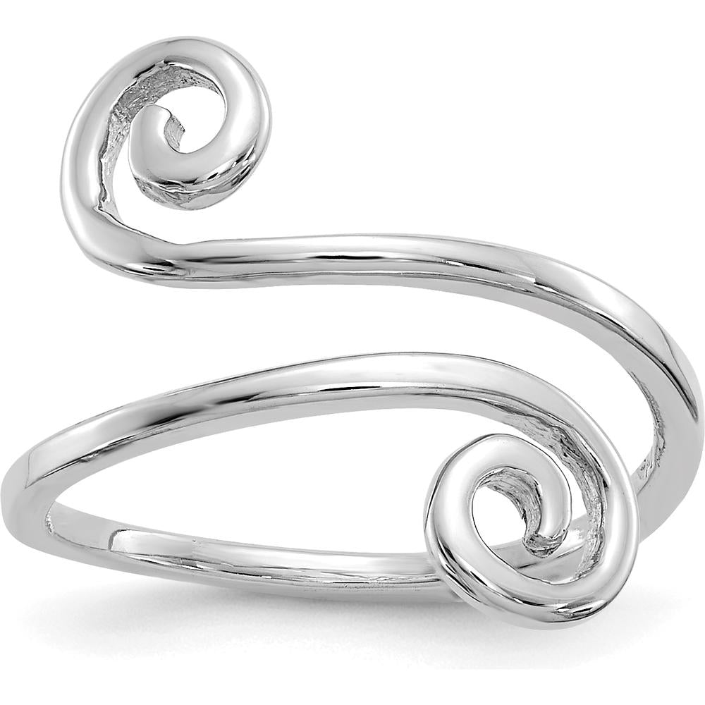 14K White Gold Swirl Toe Ring with Polished Finish and Rhodium Plating by Oro Pregiato