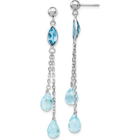14K White Gold Swiss and Sky Blue Topaz Dangle Earrings - 1.5 Carat Total Gem Weight by Monteluci Fine Jewelry