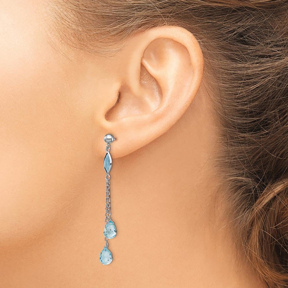 14K White Gold Swiss and Sky Blue Topaz Dangle Earrings - 1.5 Carat Total Gem Weight by Monteluci Fine Jewelry