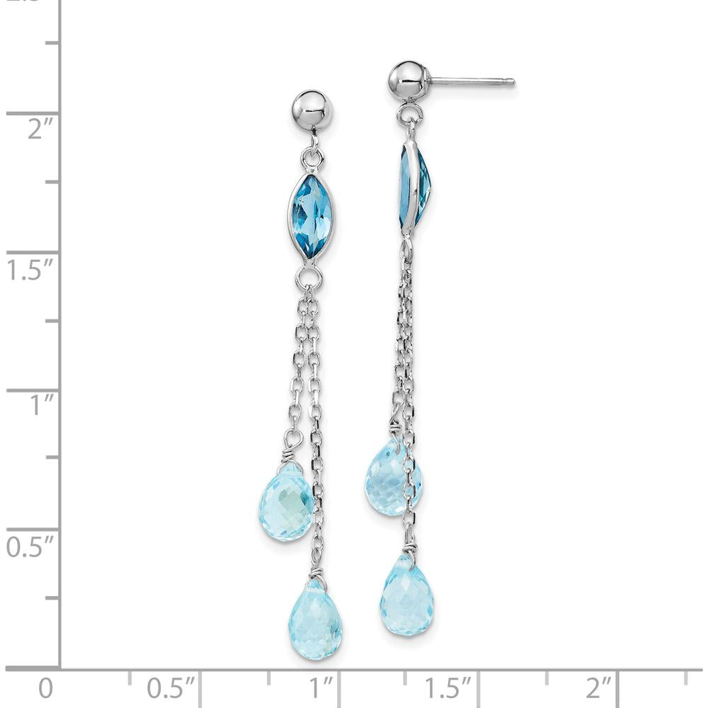 14K White Gold Swiss and Sky Blue Topaz Dangle Earrings - 1.5 Carat Total Gem Weight by Monteluci Fine Jewelry