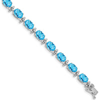 14K White Gold Swiss Blue Topaz 7-Inch Fancy Link Bracelet - 16 Carats Total Gemstone Weight by Monteluci Fine Jewelry
