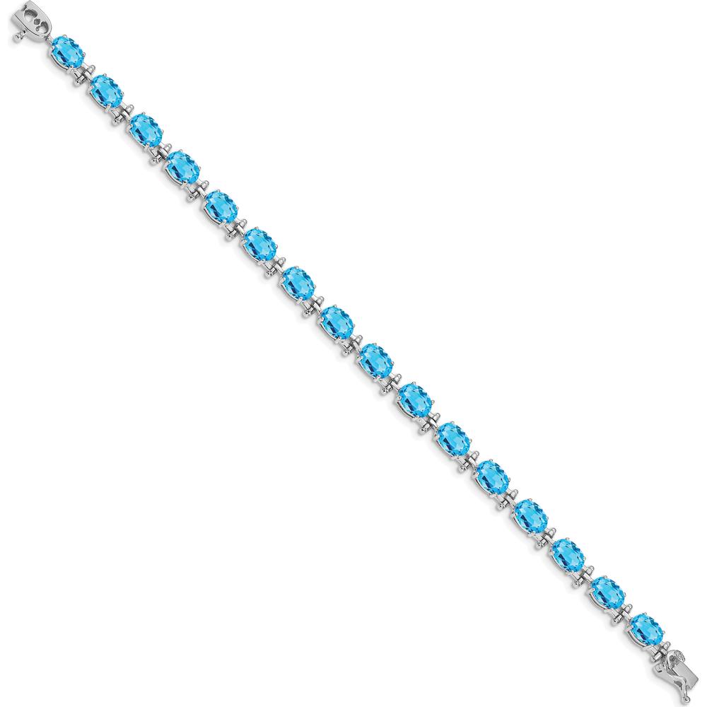 14K White Gold Swiss Blue Topaz 7-Inch Fancy Link Bracelet - 16 Carats Total Gemstone Weight by Monteluci Fine Jewelry