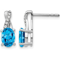 14K White Gold Swiss Blue Topaz and Diamond Drop Earrings - 0.75 Carat Total Blue Topaz Weight, 0.06 Carat Total Diamond Weight by Monteluci Fine Jewelry